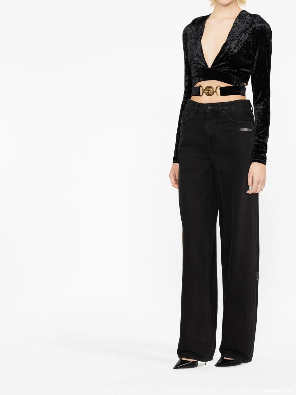Cheap Versace velvet-finish crossover top Women 0822